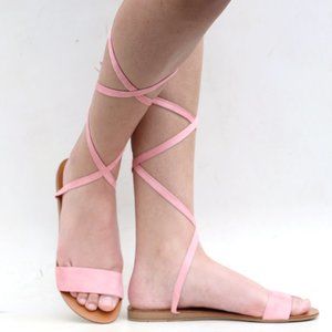 New Blush Lace Up Band Open Toe Flat Sandals